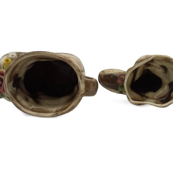 CAPODIMONTE Italian Ceramic Figurine Small Boot Planter Set of 2 Italy Vintage - Picture 8 of 11